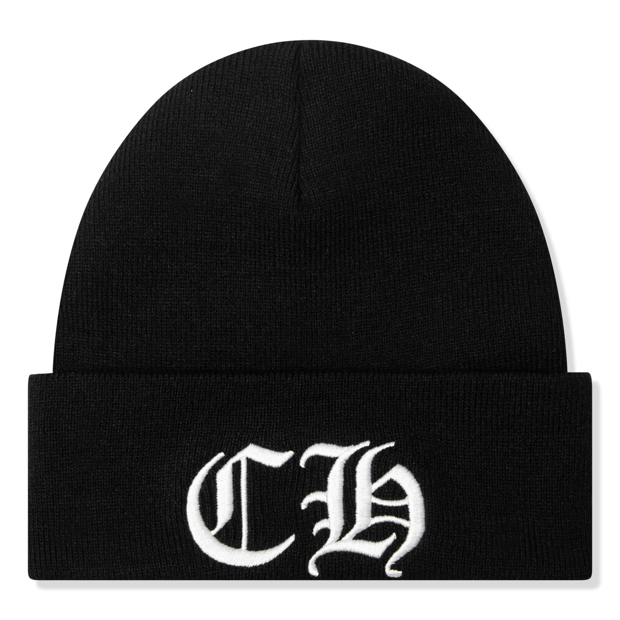 Front View of Chrome Hearts CH Logo White Beanie